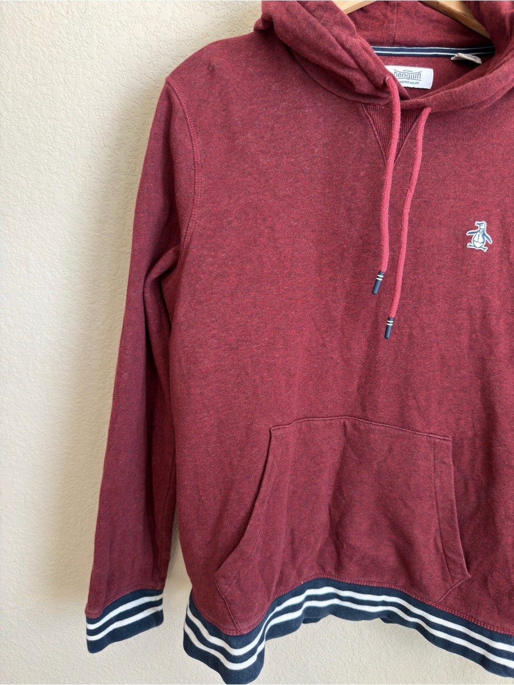 Original Penguin Munsingwear TV Pete Fleece Hoodie Men's M Burgundy Slim Fit - Picture 4 of 9